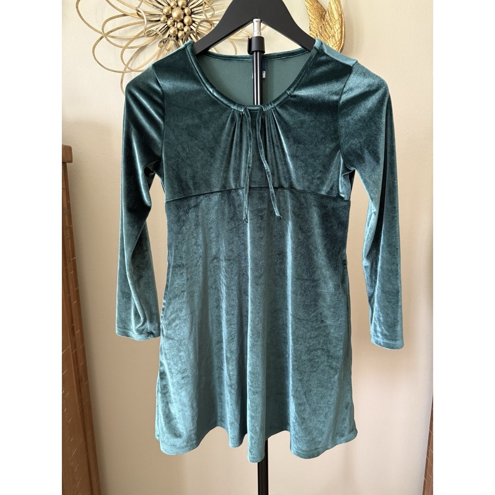 Old Navy Girls L 10-12 Emerald Green Velvet Dress Tie Neck Holiday Christmas